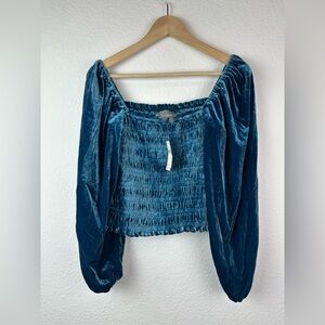 NWT Anthropologie Velvet Smocked Puff Sleeve Square Neck Top